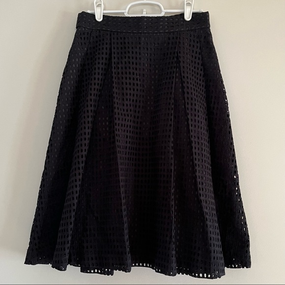 Black Eyelet Full Midi Skirt with Gold Hardware - Picture 2 of 8